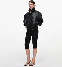 BLACK FAUX LEATHER BOMBER JACKET
