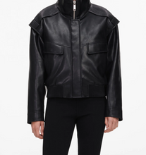 BLACK FAUX LEATHER BOMBER JACKET