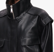 BLACK FAUX LEATHER BOMBER JACKET