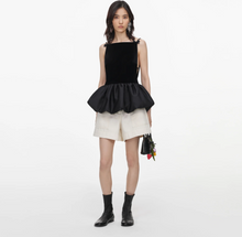 VELVET BUBBLE HEM TOP - Black