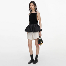 VELVET BUBBLE HEM TOP - Black