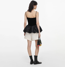 VELVET BUBBLE HEM TOP - Black