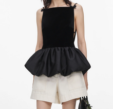 VELVET BUBBLE HEM TOP - Black