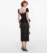 LACE PEPLUM MIDI DRESS - Black