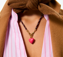 HAPPY HEART CORD CHARM NECKLACE - Brown