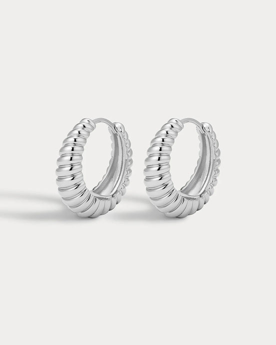 RIDGED MARBELLA HOOPS - Silver