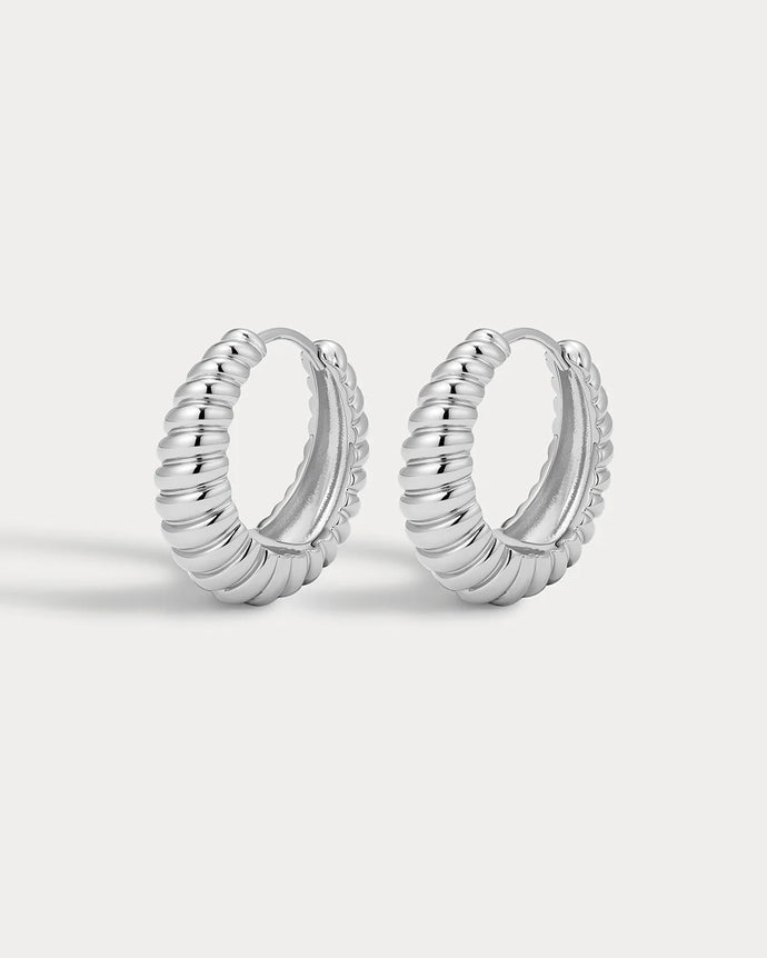RIDGED MARBELLA HOOPS - Silver