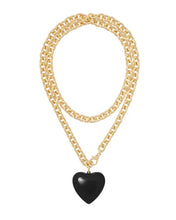 BIG PUFFY HEART CHARM NECKLACE - Black