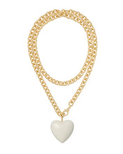 BIG PUFFY HEART CHARM NECKLACE - Cream
