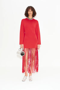WALLIS KNIT FRINGE DRES - Cherry Red