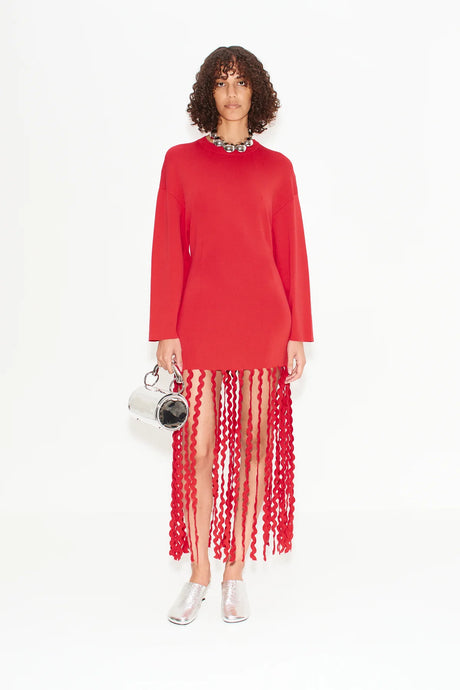 WALLIS KNIT FRINGE DRES - Cherry Red