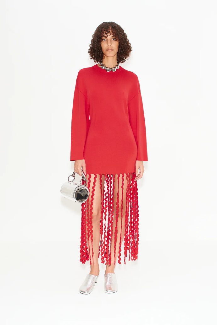 WALLIS KNIT FRINGE DRES - Cherry Red