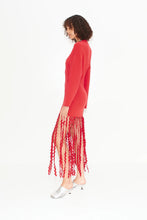 WALLIS KNIT FRINGE DRES - Cherry Red