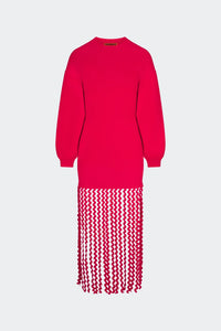 WALLIS KNIT FRINGE DRES - Cherry Red