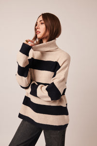 BRONX STRIPED TURTLENECK - Ivory and Black Stripe