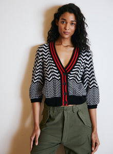 CHEVRON STITCH CARDIGAN- Black Combo