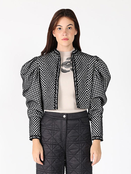 TEXTURED PUFF SLEEVE CROP JACKET