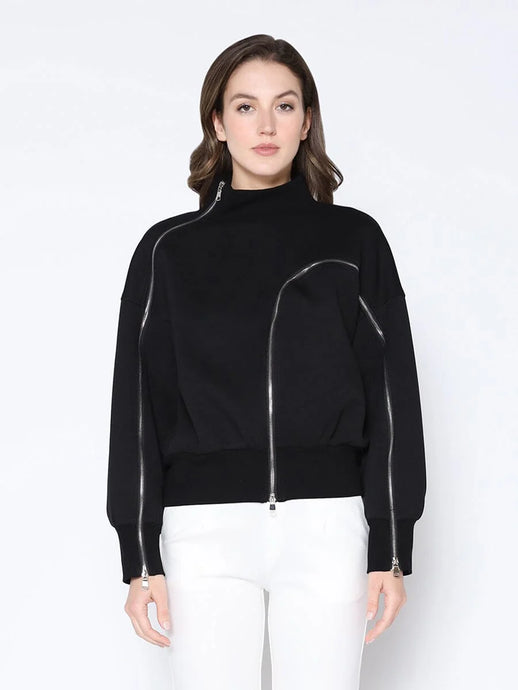 CROSSED ZIPPPER SWEATSHIRT - Black