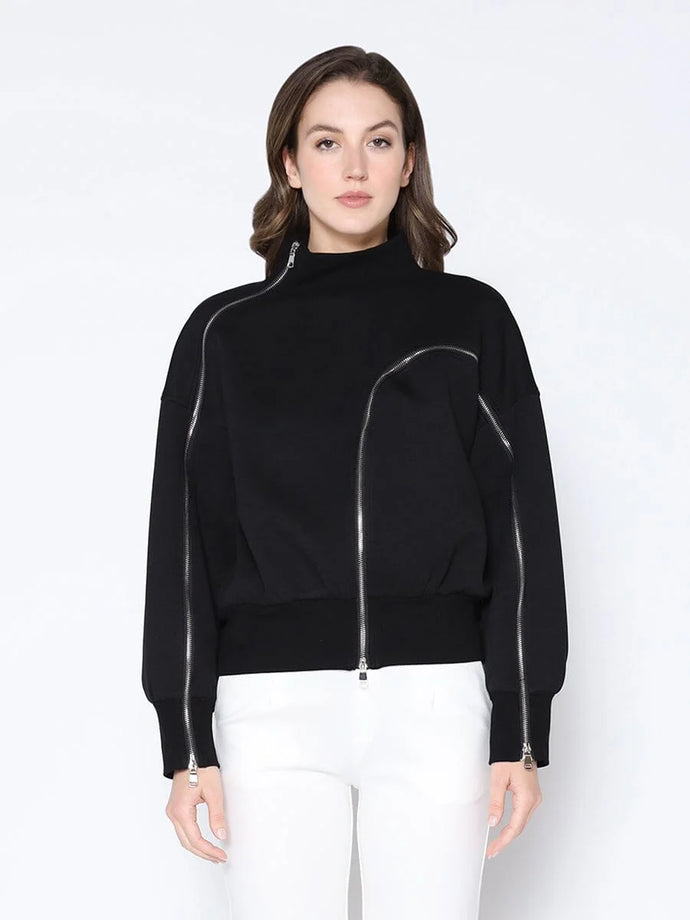 CROSSED ZIPPPER SWEATSHIRT - Black