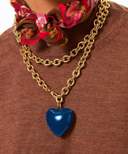 BIG PUFFY HEART CHARM NECKLACE - Navy