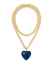 BIG PUFFY HEART CHARM NECKLACE - Navy