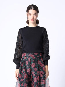 EMBROIDERY SLEEVE KNIT - Black