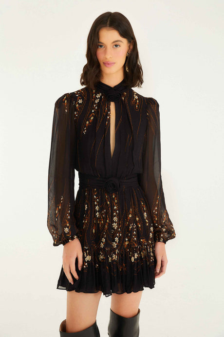 GARDEN SILHOUETE MINI DRESS - Black