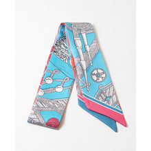 SLIM SATIN SCARF - Blue/Pink