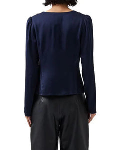 ENNIS SATIN V NECK BLOUSE-Marine/Black