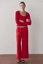 LINEN CROP RACER STRIPE PANT - Bell Pepper