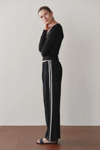 LINEN CROP STRIPE PANT - Jet