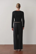 LINEN CROP STRIPE PANT - Jet