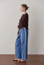 LINEN CROP STRIPE PANT - Lapis