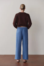 LINEN CROP STRIPE PANT - Lapis