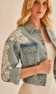 VALEX LACE COMBO DENIM JACKET - Ice Blue