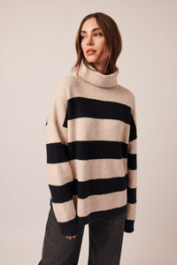 BRONX STRIPED TURTLENECK - Ivory and Black Stripe