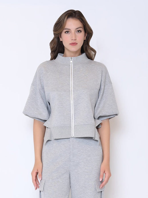 SPLIT SIDE PUFF SLEEVE JACKET - Grey