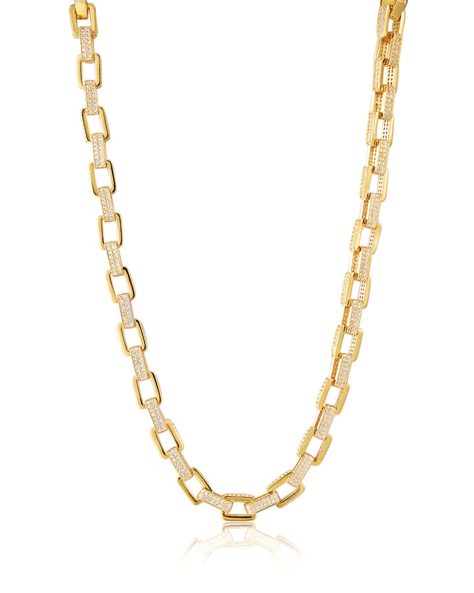 BOXY PAVE CHAIN NECKLACE- Gold