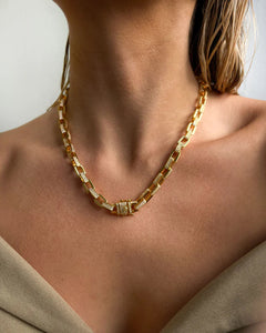 BOXY PAVE CHAIN NECKLACE- Gold