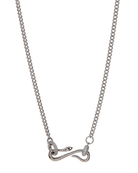 PAVE HOOK CHARM NECKLACE - Silver